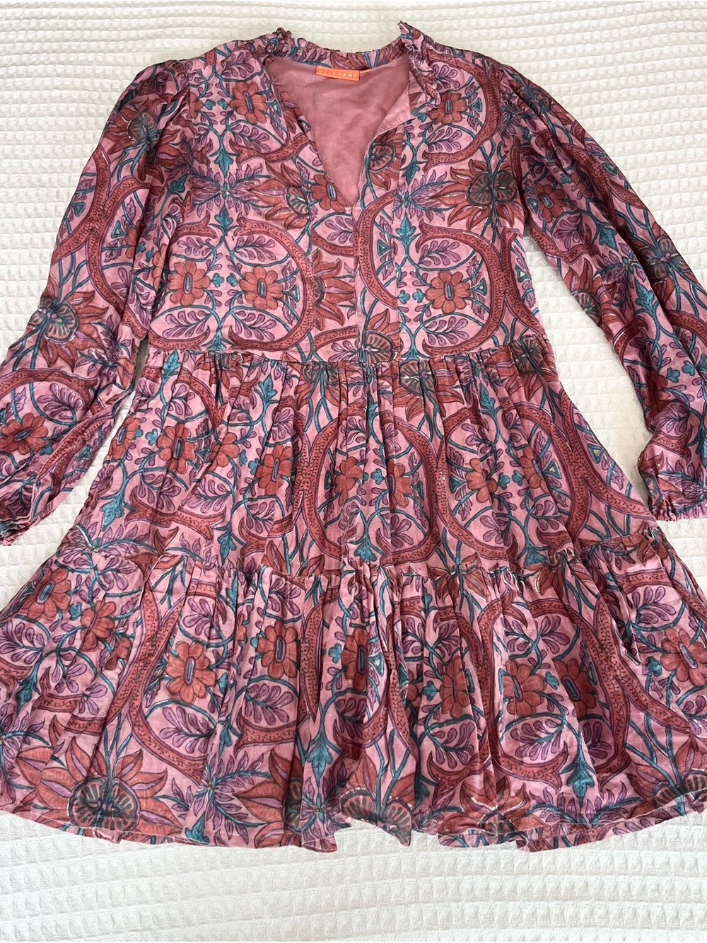 Oliphant Pink Floral Paisley Tiered Dress size Small